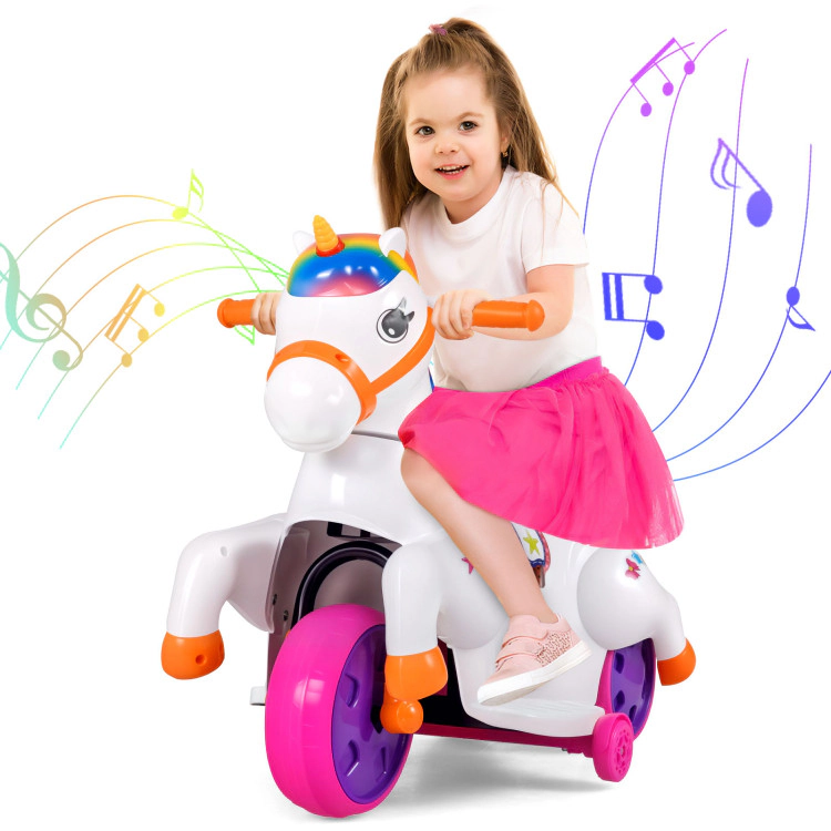 Hivvago 12V Unicorn Ride on Toy with Training Wheels and Horse Riding Mode