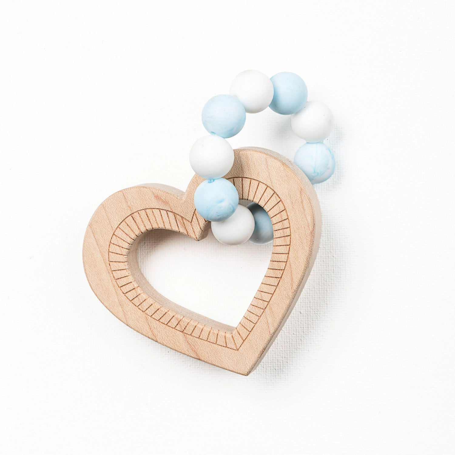 Miller Boys Vintage Toys Heart Silicone Bead Teether with Organic Cotton Bag - Blue