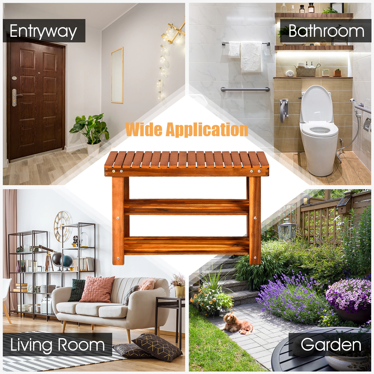 Hivvago Wooden Entryway Bench with Storage