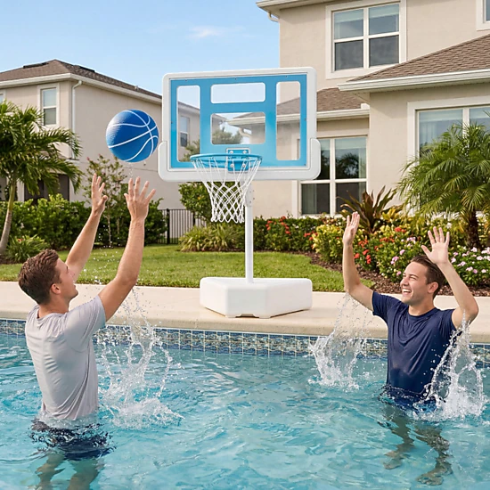 SUGIFT 19-in Rim Height Adjustable Kids Pool Basketball Hoop with 2 ...