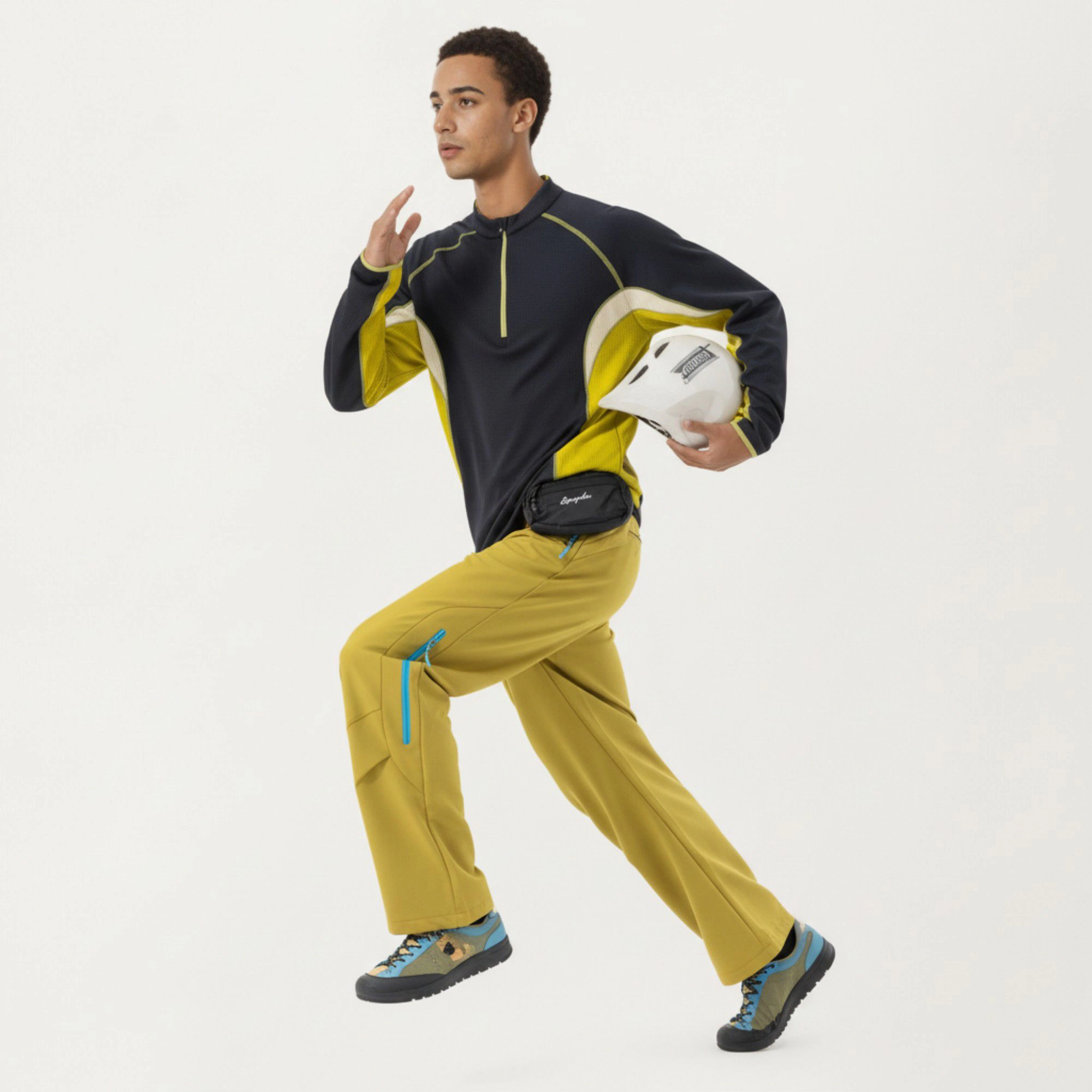 Anna-Kaci Men's Long Sleeve Half-Zip Pullover Top with Color Block Panels and Contrast Seam Detailing