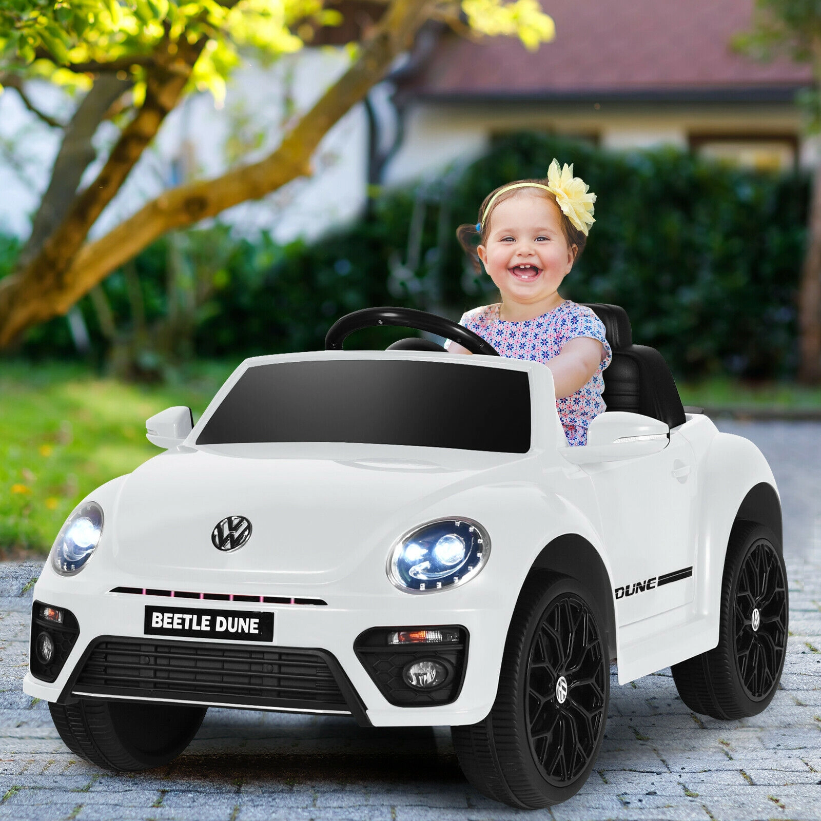 SUGIFT Volkswagen Beetle Kids Electric Ride On Car with Remote Control 66-lb Capacity Ages 36-96 Months White