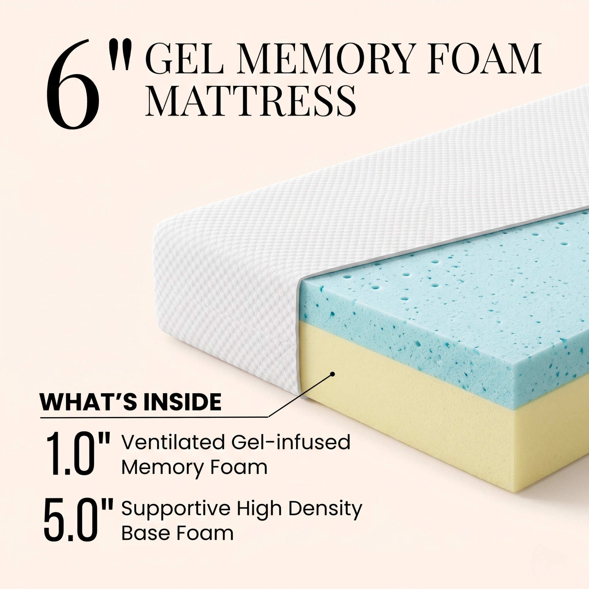 Atlas Mattress 6" Gel Memory Foam Medium Tight Top - Bed in a Box