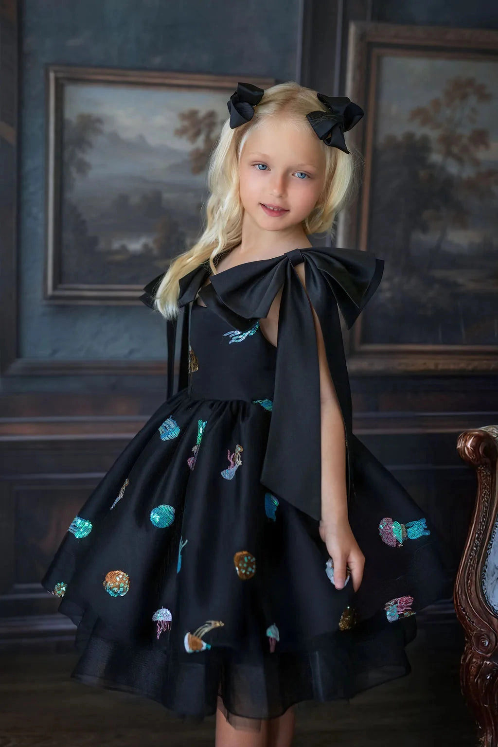 Faeella Girls Ocean Magic Black Sequin Tulle Birthday Dress