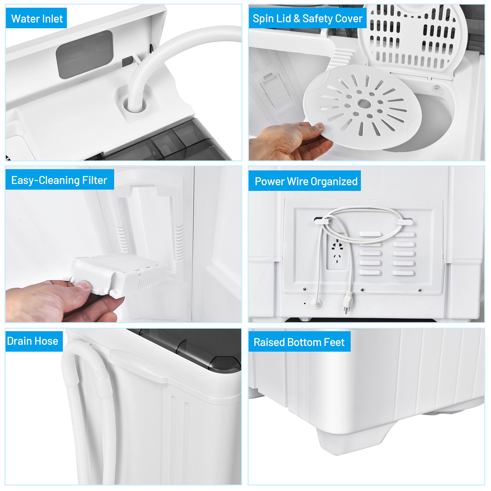 SUGIFT Gray Twin Tub Portable Washing Machine with 18-lb Washer and Drain Pump 26.5-in W 16.5-in D 31.5-in H