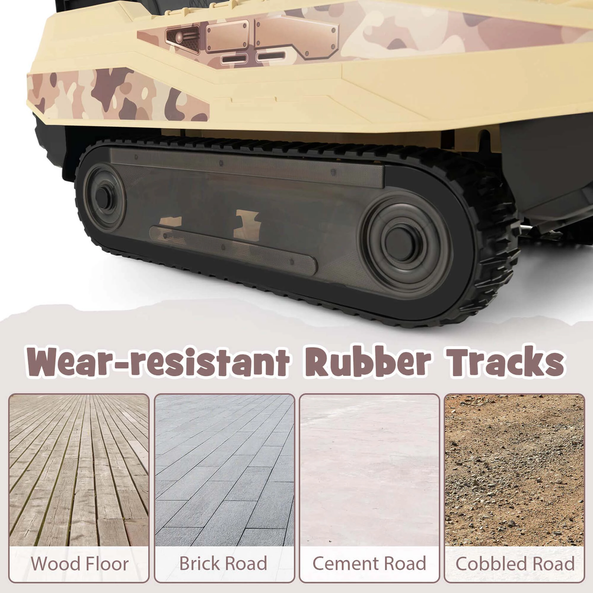 Costway Electric Kids Ride On Tank with Rubber Tracks Rotatable Turret & Working Cannon
