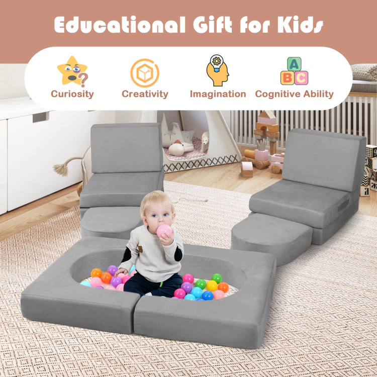 Hivvago 8-Piece Modular Kids Play Couch with Comfy Suede Fabric
