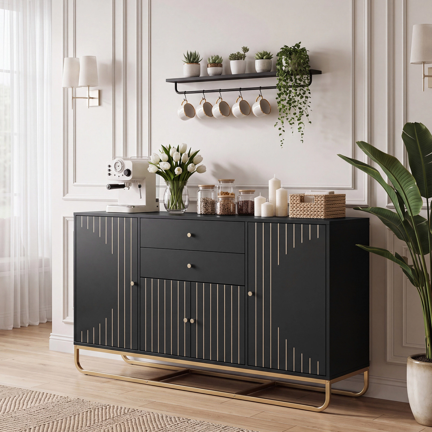 LJG Modern Buffet Sideboard Cabinet with 2 Drawers & Adjustable Shelves for Dining Room