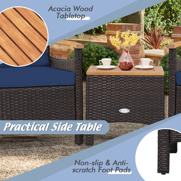 Hivvago 3 Pieces Patio Rattan Furniture Set With Removable Cushion
