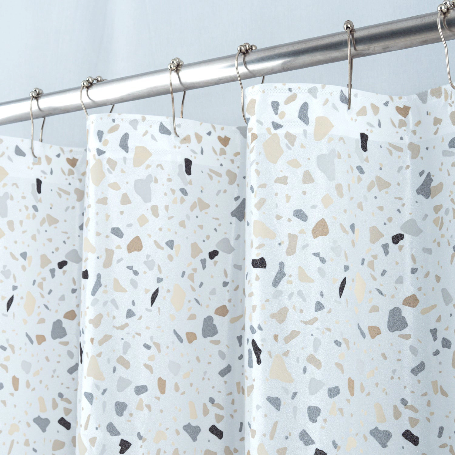 RT Designers Collection 90GSM Peva Glit Printed Terrazzo 13 Piece Shower Curtain Set 70" x 72" Tan