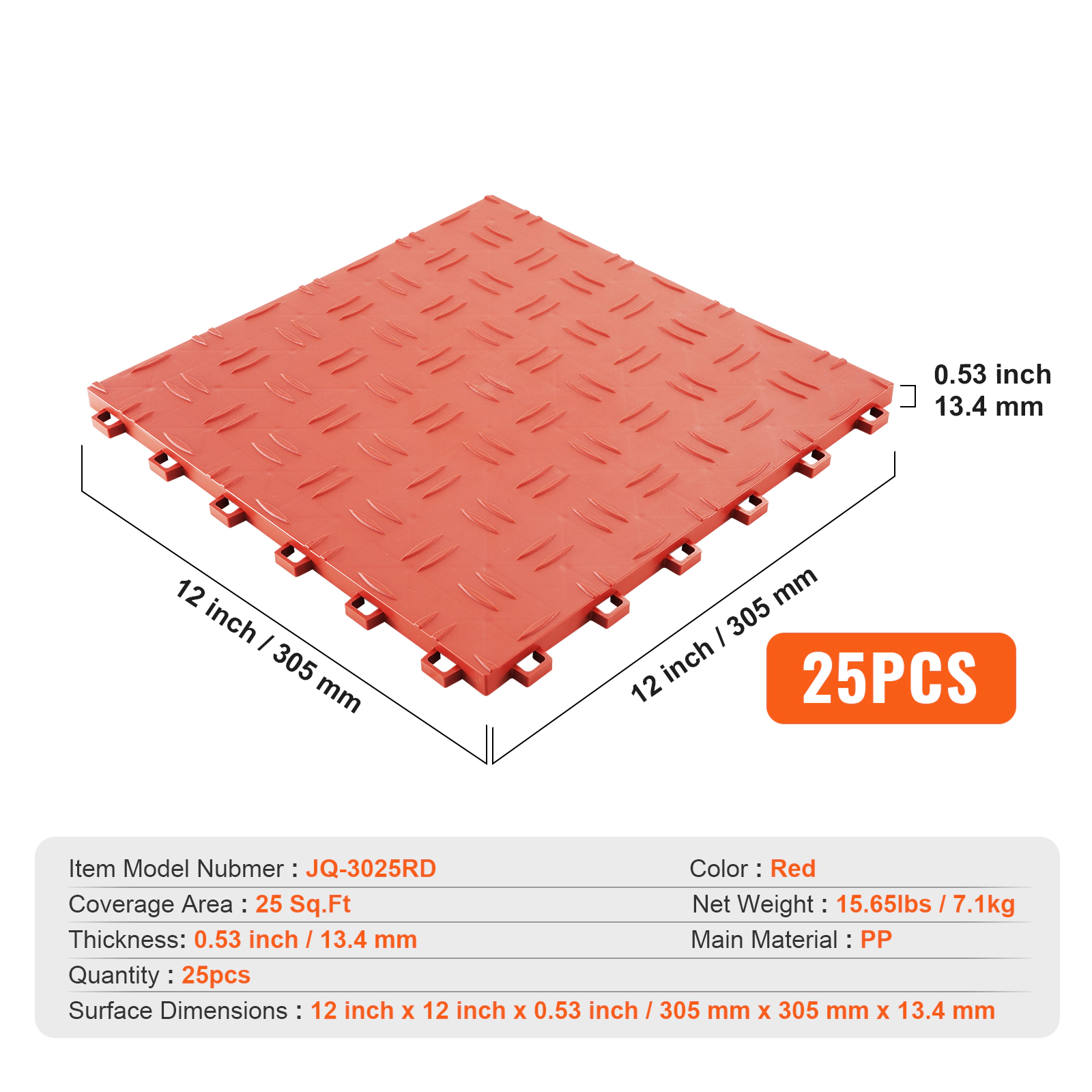HONGGE Garage Tiles Interlocking 12 x 12 x 0.53 inch Garage Floor Covering Tiles Non-Slip Double-Sided Texture Garage