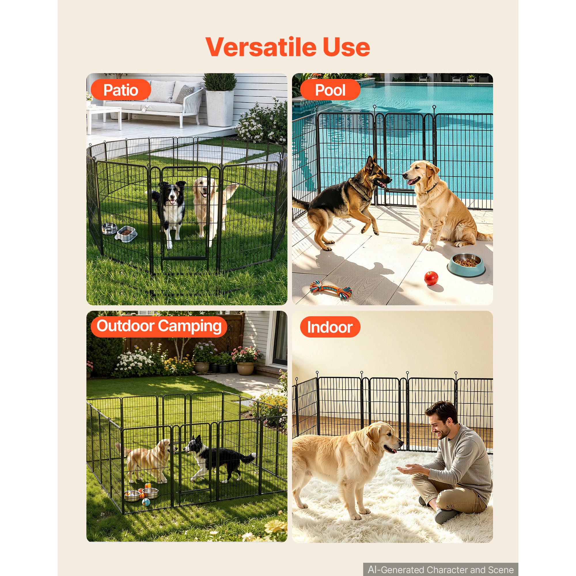 HONGGE 40-Inch 16-Panel Heavy Duty Metal Dog Exercise Pen for Large Dogs, Foldable Portable Pet Fence, Black