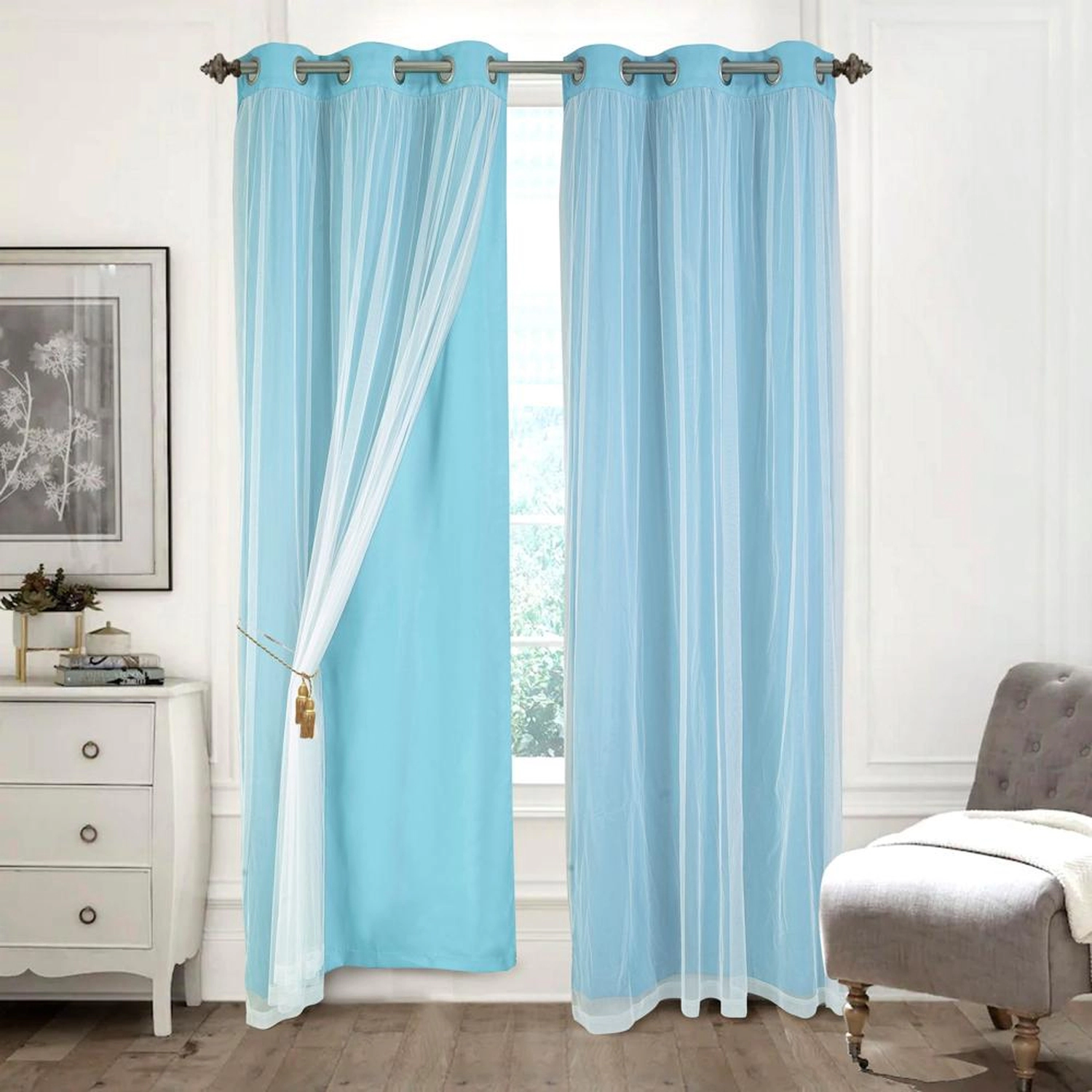 RT Designers Hendrix Double Layer Blackout Grommet Panel Pair - 2-Piece - 38"x84", Blue