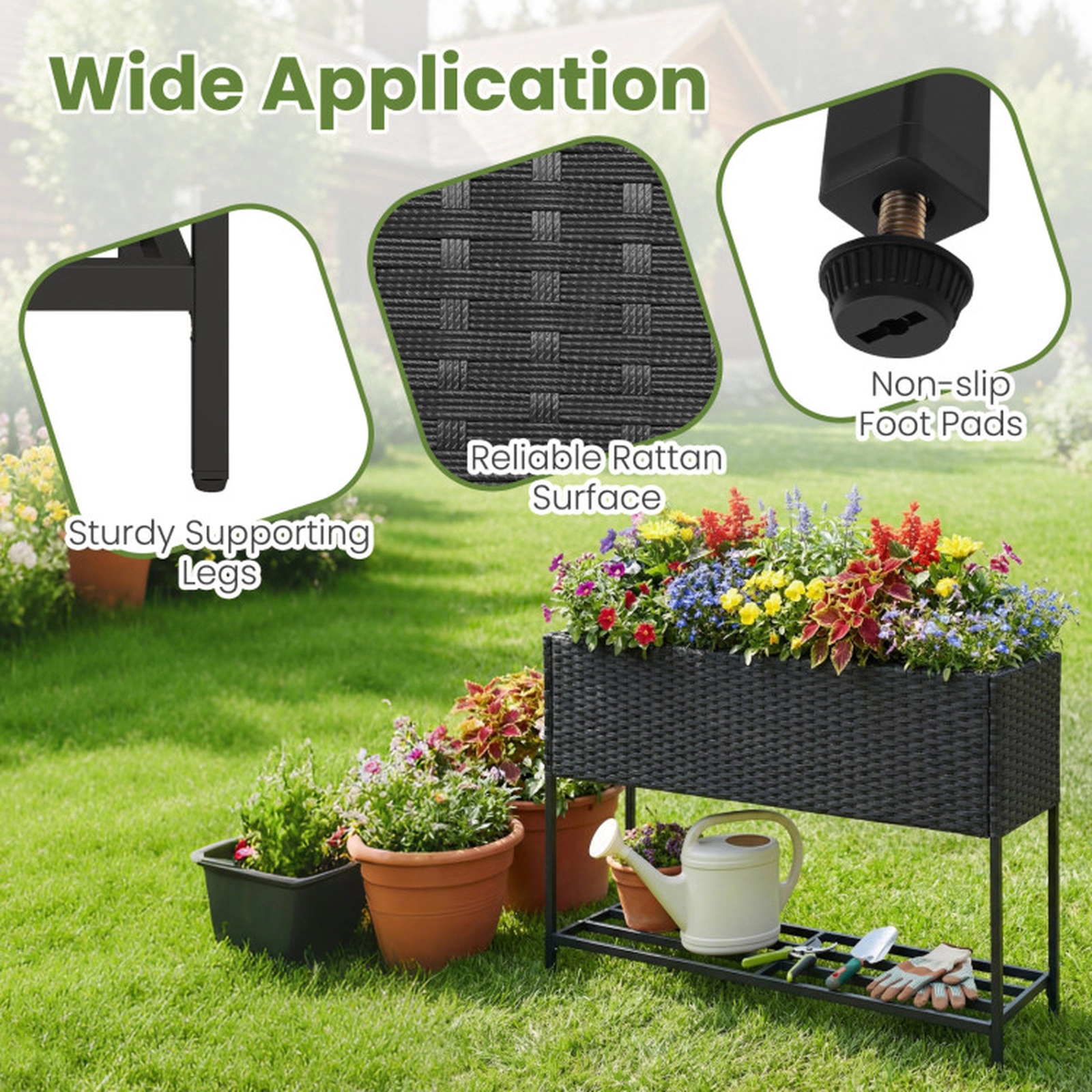 SUGIFT 40-in 132-lb Capacity PE Rattan Raised Garden Bed with Lower Storage Shelf and Removable Liner