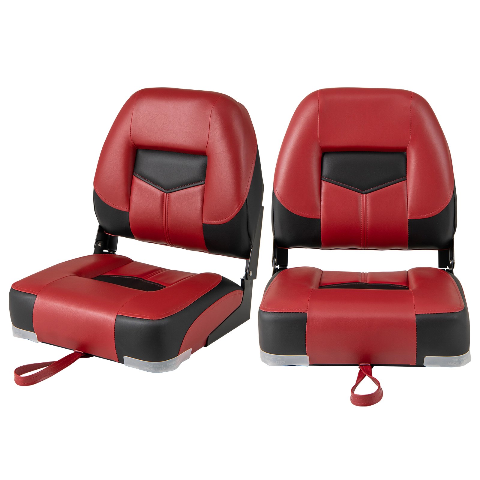 SUGIFT Set of 2 Red and Black Low-Back Folding Boat Seats, 250 lb Capacity Each