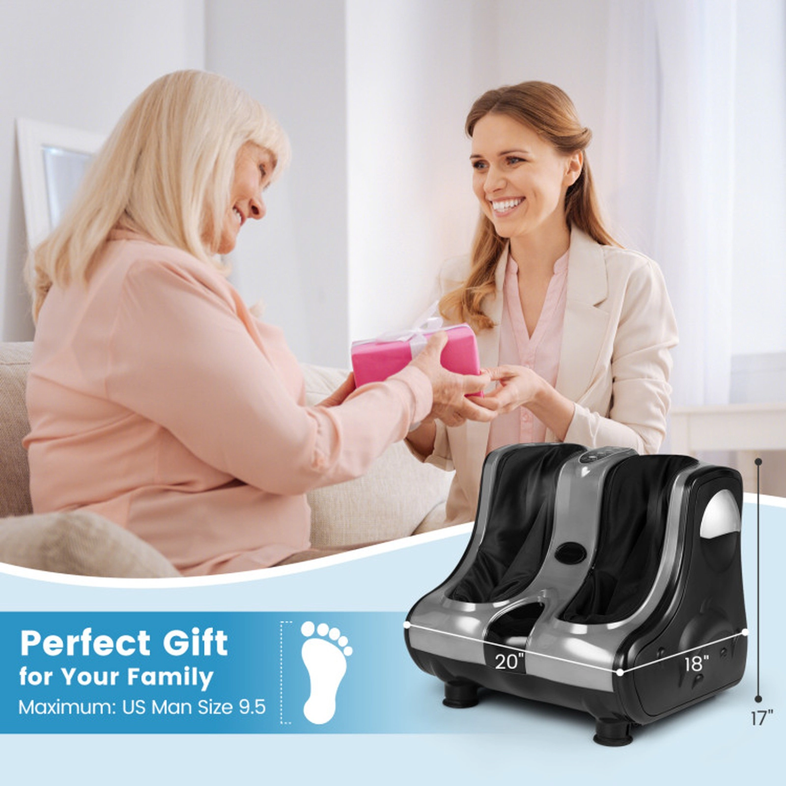 SUGIFT Shiatsu Foot and Calf Massager with Heating, Vibration and Tilt Base Fits Foot Size up to US 9.5 Black/Red