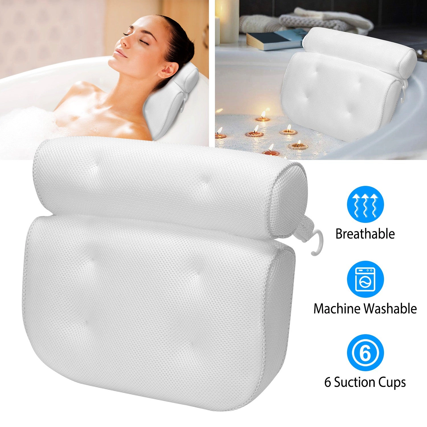 GBruno 3D Mesh Bathtub Pillow With Suction Cups