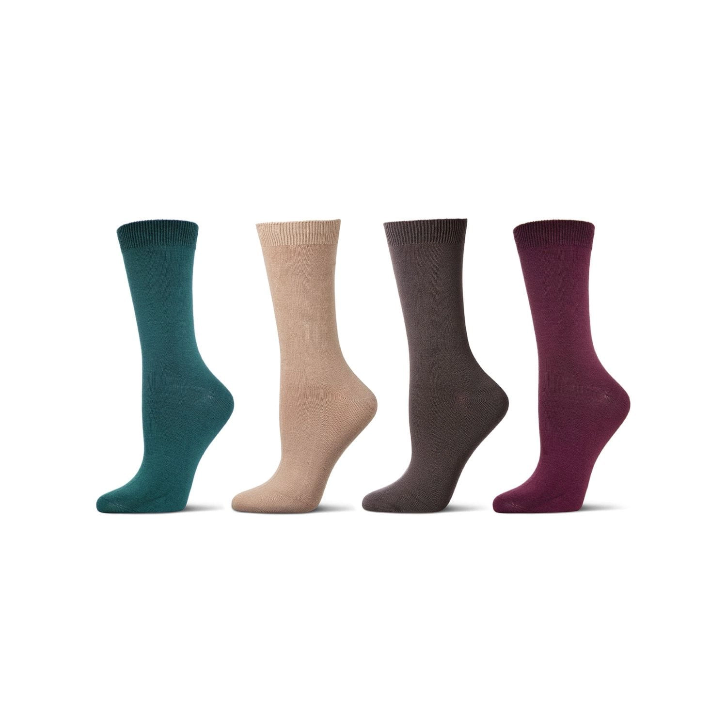 MeMoi 4 Pair Women’s Silky-Soft Rayon-Blend Flat-Knit Crew Socks
