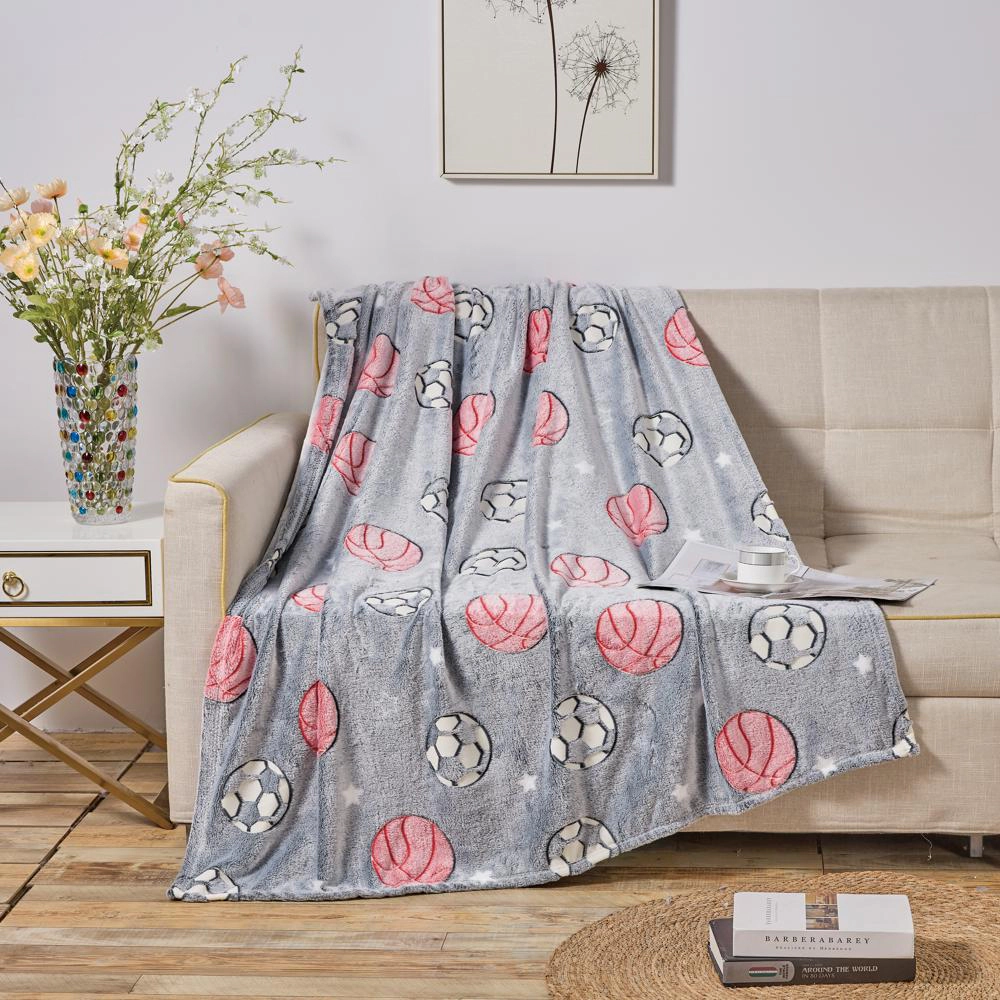 Plazatex All Star Soft & Cozy Glow in the Dark Throw Blanket Ideal for Bedroom & Living Room Decor 50"x60" Grey