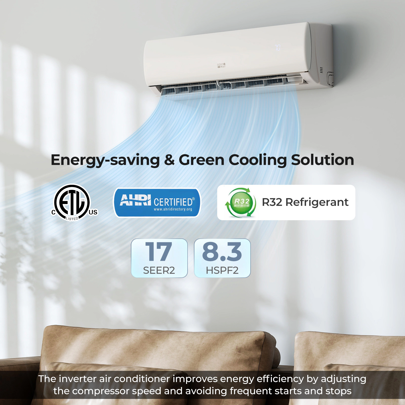 LJG EchoCool Series 11500 BTU 208/230V Mini Split Air Conditioner and Heater Pump System