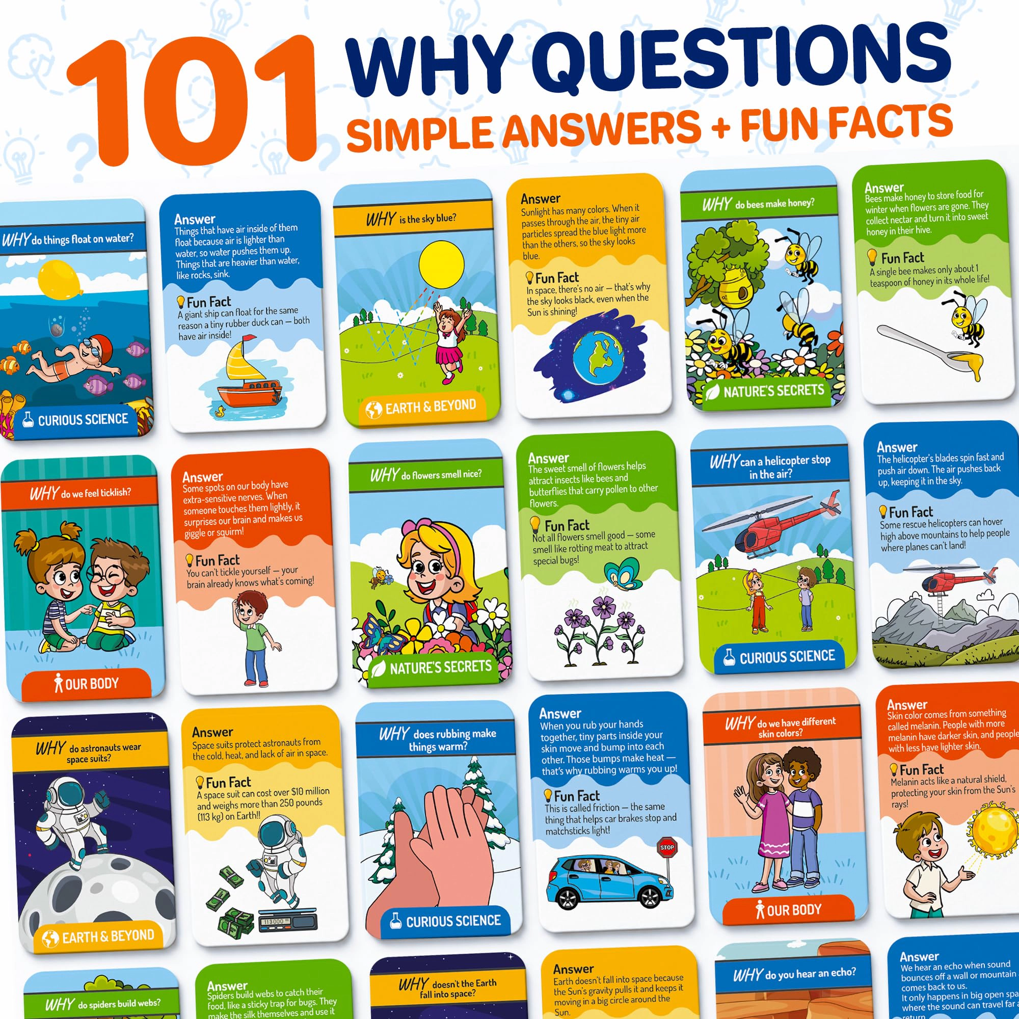 QUOKKA Why Questions Flash Cards for Kids Ages 4-7, 101 Question and Answer Cards on Science, Nature, Space and the Human Body