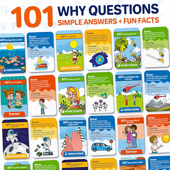 QUOKKA Why Questions Flash Cards for Kids Ages 4-7, 101 Question and Answer Cards on Science, Nature, Space and the Human Body