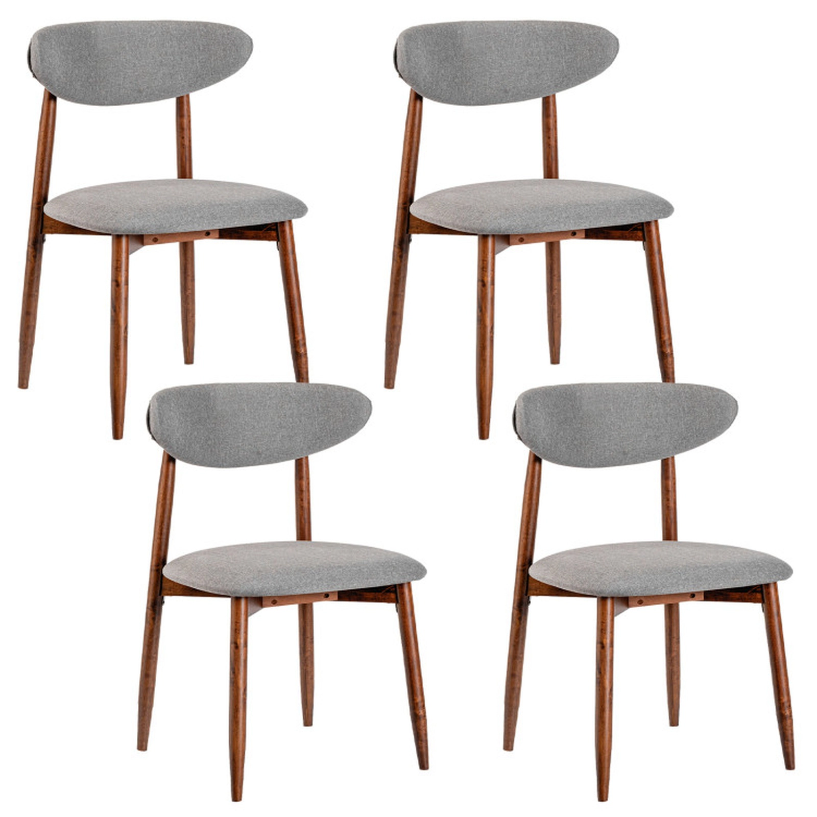 SUGIFT Gray Fabric Upholstered Curved Backs and Wood Legs Set of 4 Dining Chairs