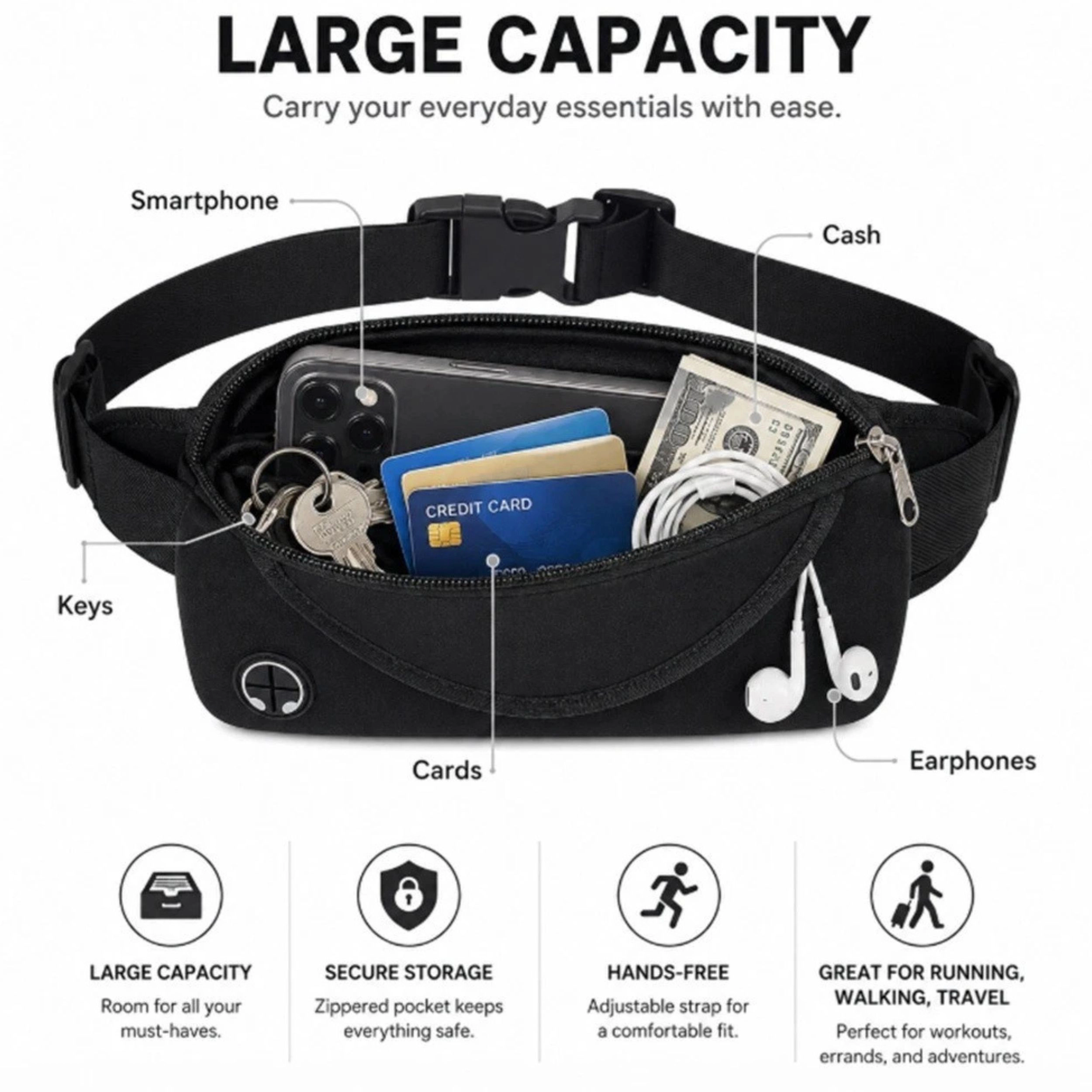 Home Collection Adjustable Running Belt Water Resistant Waist Pack Fanny Bag