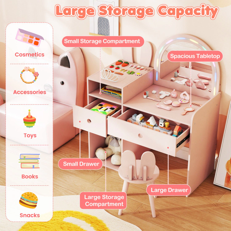 Hivvago Kids Vanity Desk And Chair Set With Lights  Open Shelves