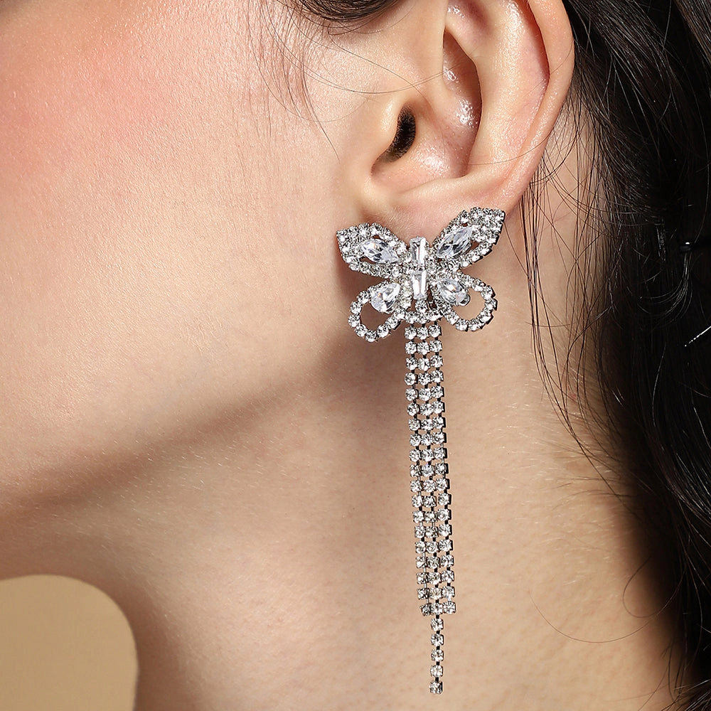 SOHI Women's The Bijou-Papillon Drop Earrings - Crystal Silver
