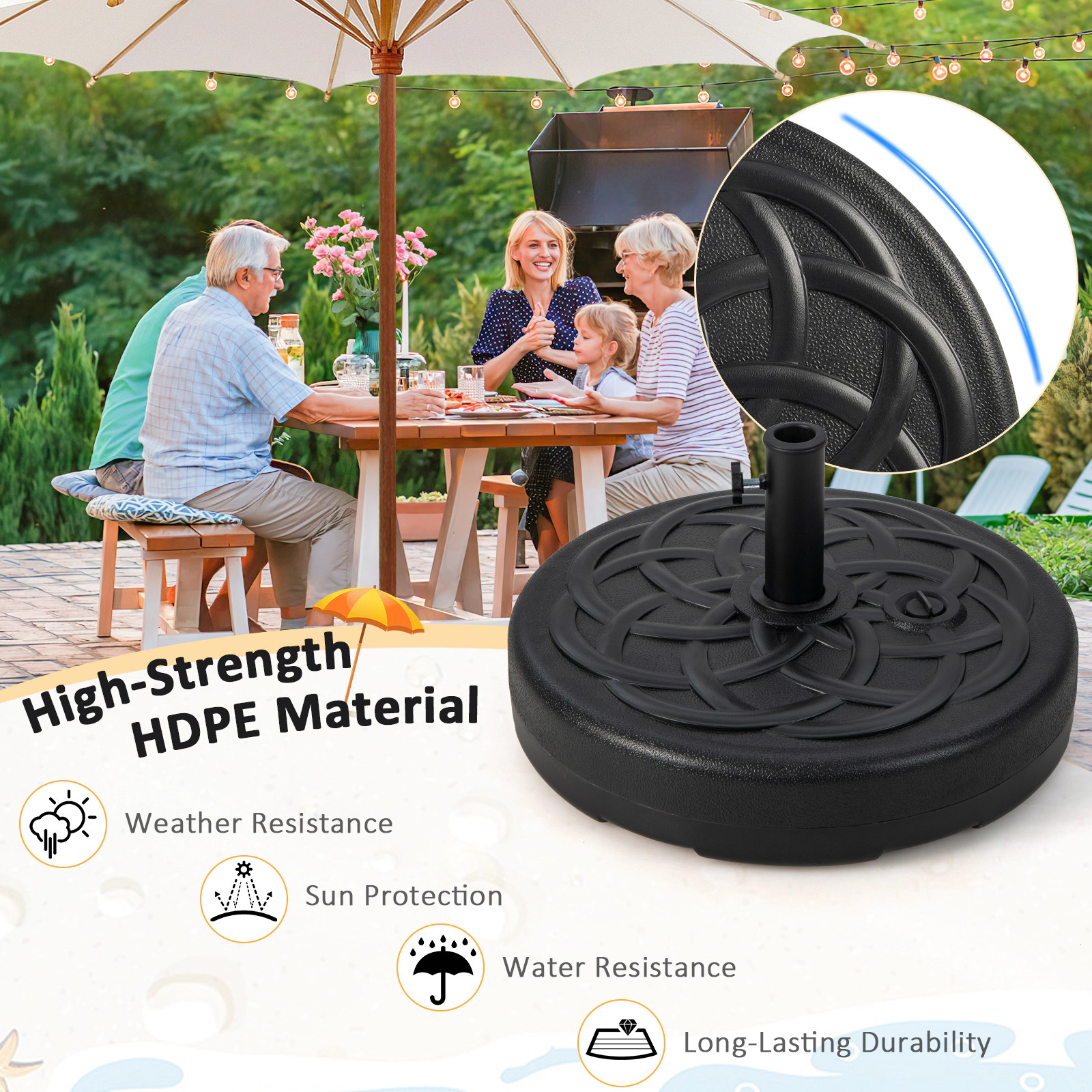 Slickblue Outdoor Umbrella Base Stand with HDPE Reservoir for 10 Ft Umbrellas