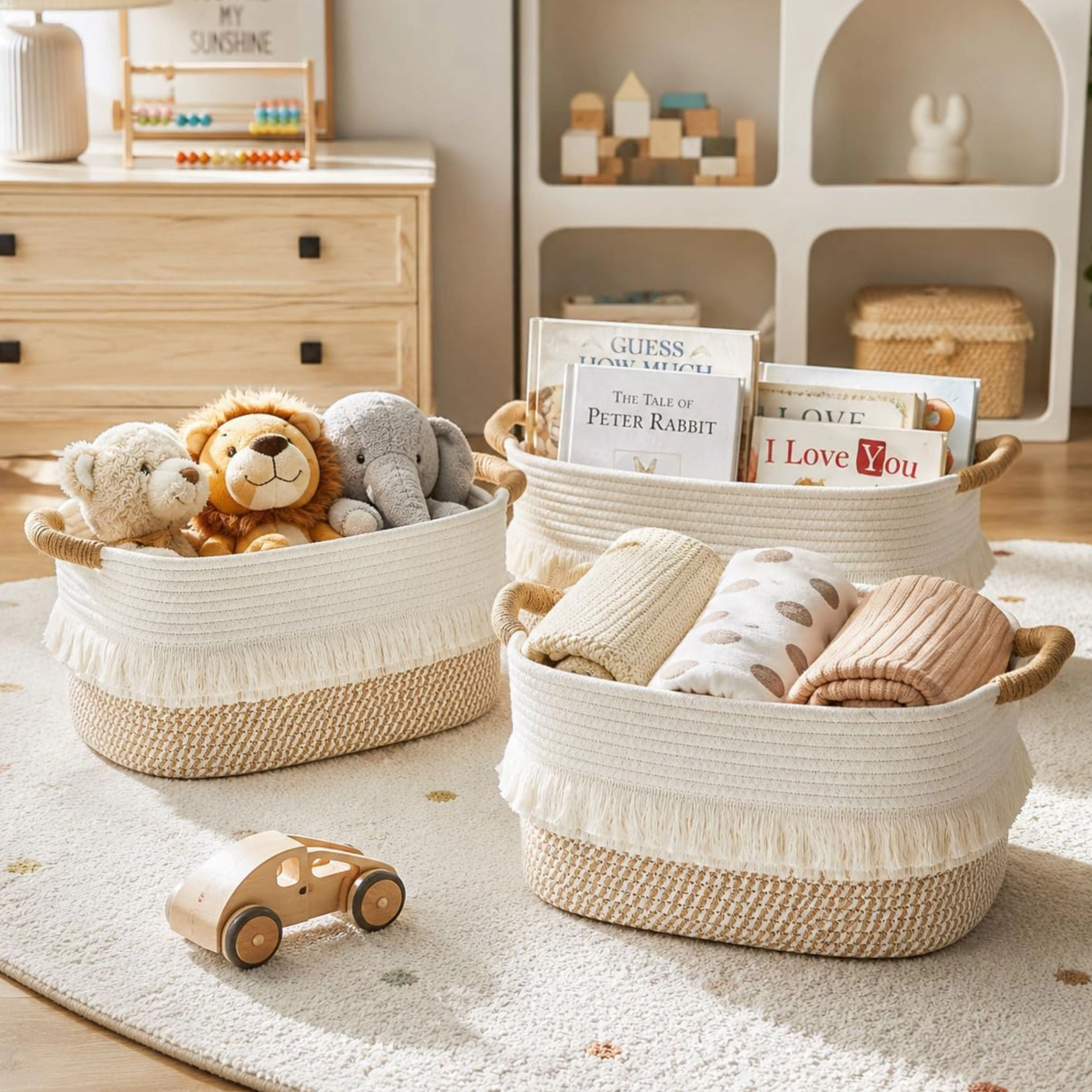 Stock Preferred Pack of 3 Boho Cotton Rope Woven Storage Baskets for Shelves