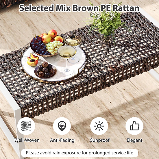 SUGIFT 43 in Patio Ottoman Beige Wicker Foot Rest with Metal Legs and Cushion