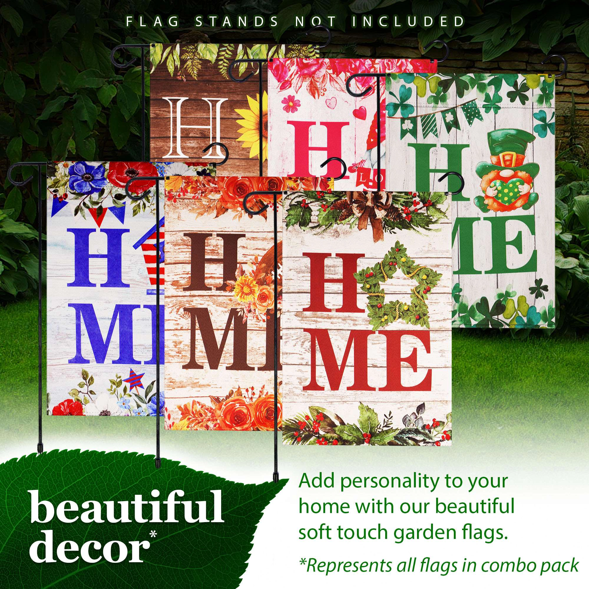 G128 Heart of the Home Welcome Garden Flag Set 6 Pack - Double-Sided 12x18 Home Family Decorative Flags