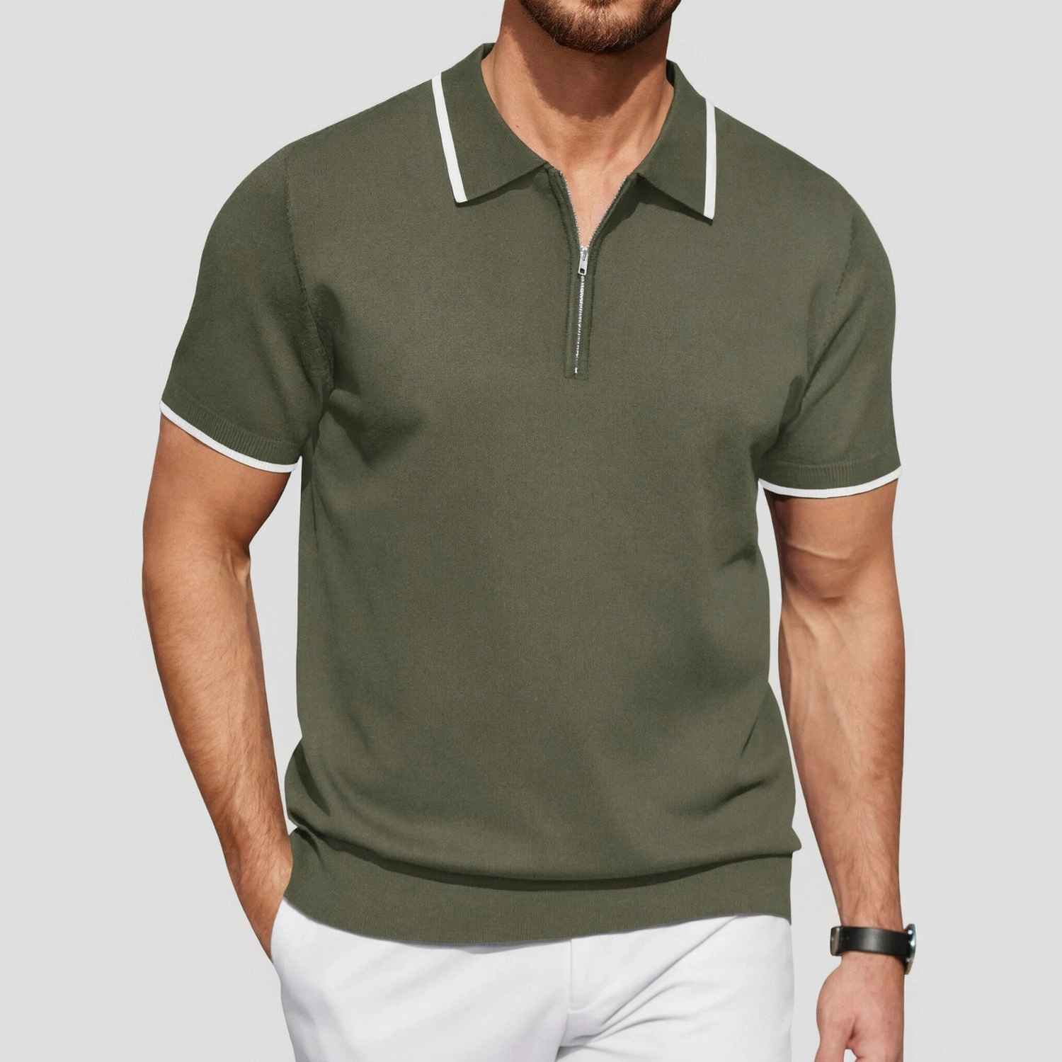 COOFANDY Short Sleeve Polo Shirts Summer Half Zip Collar Ribbed Casual Tops