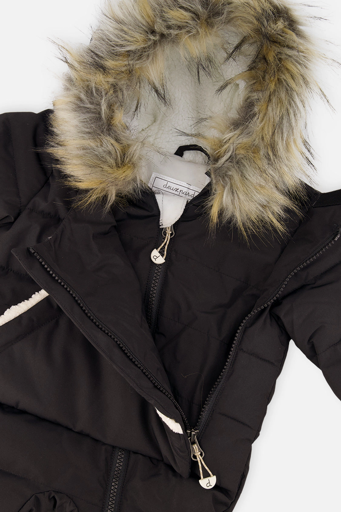 Deux par Unisex Snug One Piece Snowsuit Adapted for Car Seats with Faux Fur-Trimmed Hood