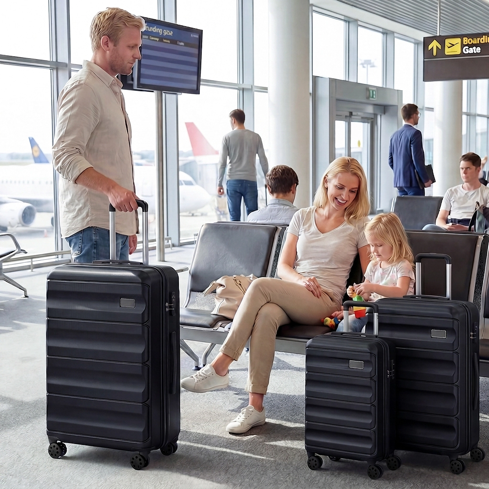 SUGIFT Black 3-Piece Hardside Luggage Set 20-in Carry-On 24-in and 28-in Checked Lightweight ABS Suitcases
