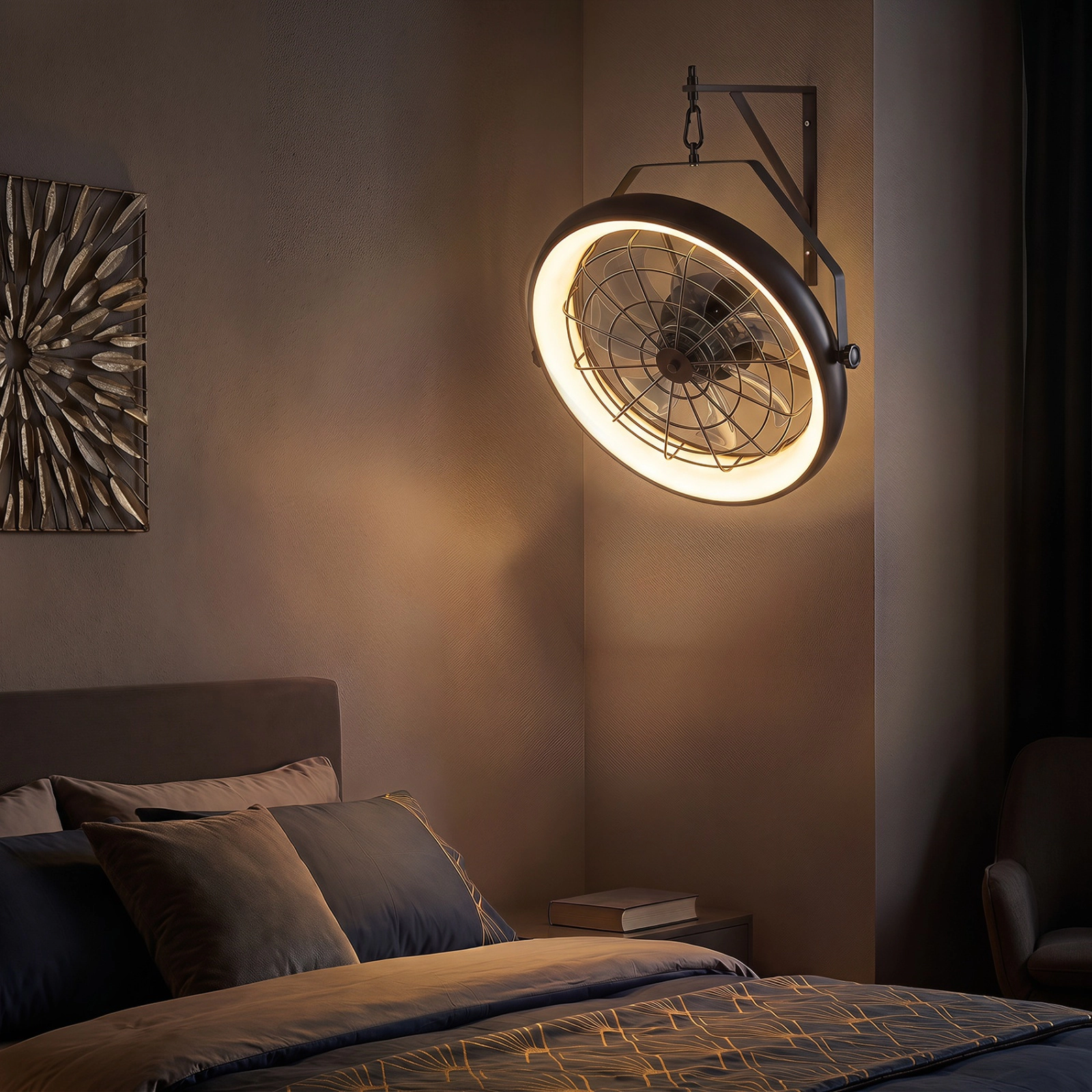 SUGIFT 20-in Black Wall Mounted Fan with Dimmable LED Light Adjustable Tilt and 6 Wind Speeds 269-Sq-Ft Coverage