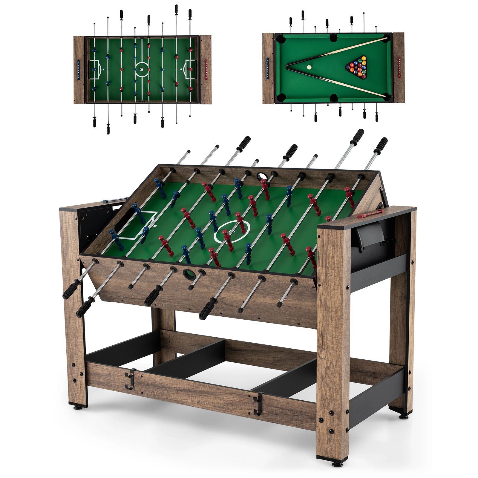 SUGIFT 48-in 2-in-1 Swivel Foosball and Pool Combo Game Table with Cue Sticks and Adjustable Leg Levelers