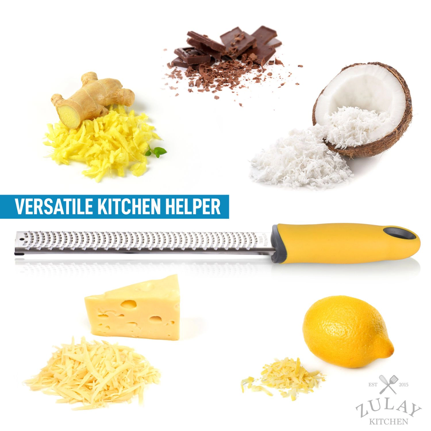 Zulay Kitchen Zester Grater with Handle - Heavy Duty Cheese & Vegetable