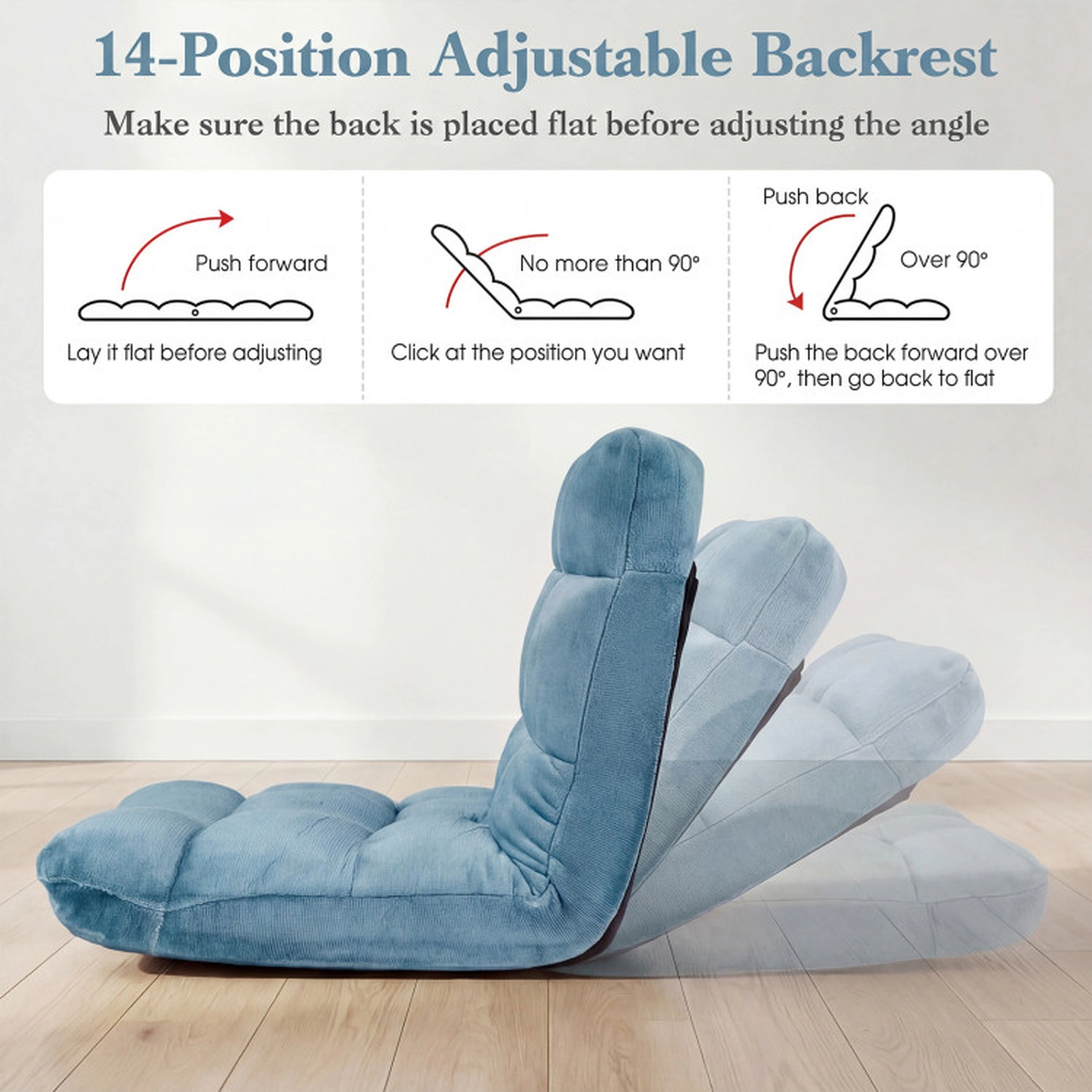 SUGIFT 14-Position Adjustable 200-lb Capacity Green Cushioned Folding Floor Chair with Back Support
