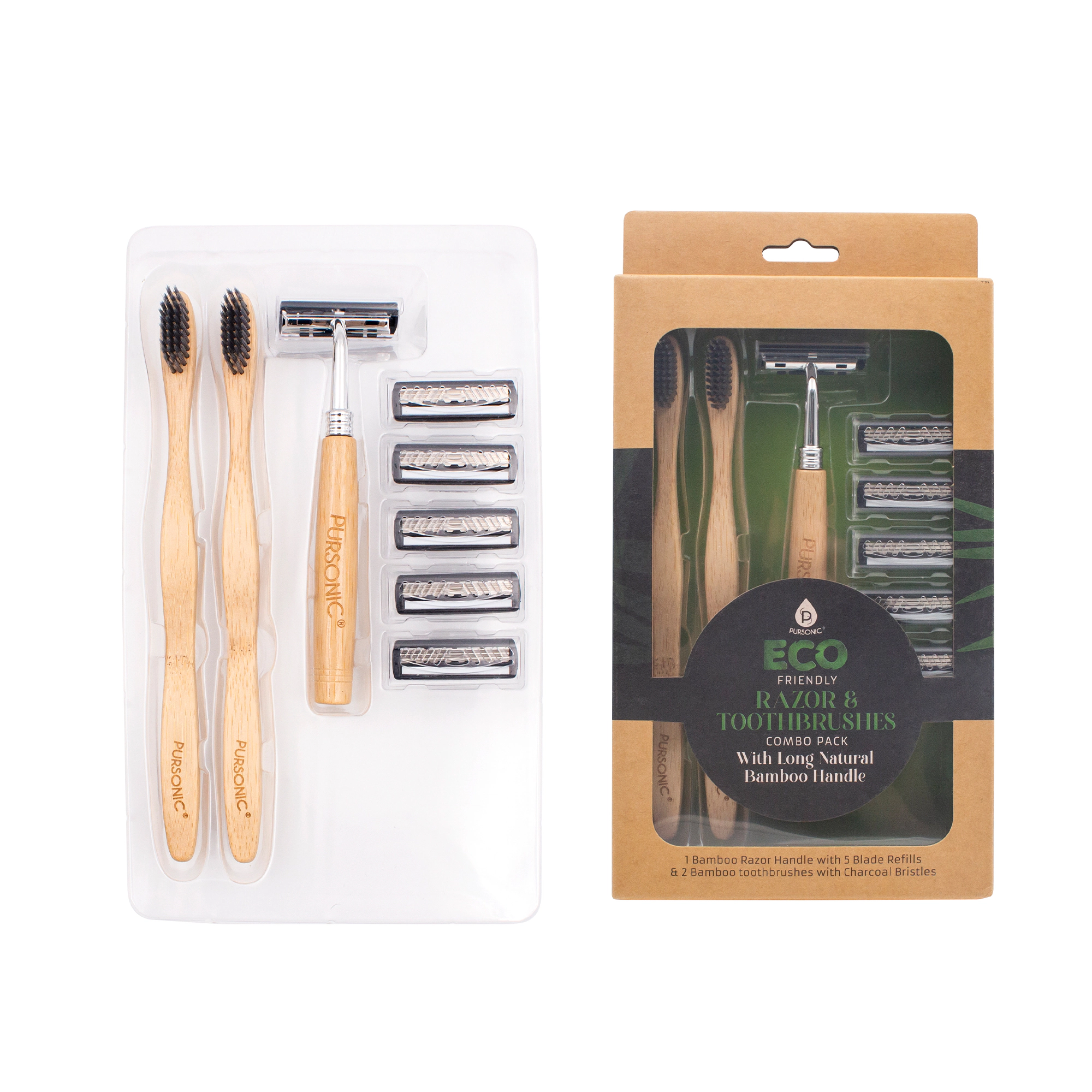 Pursonic Unisex Eco-Friendly Bamboo Razor & Toothbrush Grooming Bundle