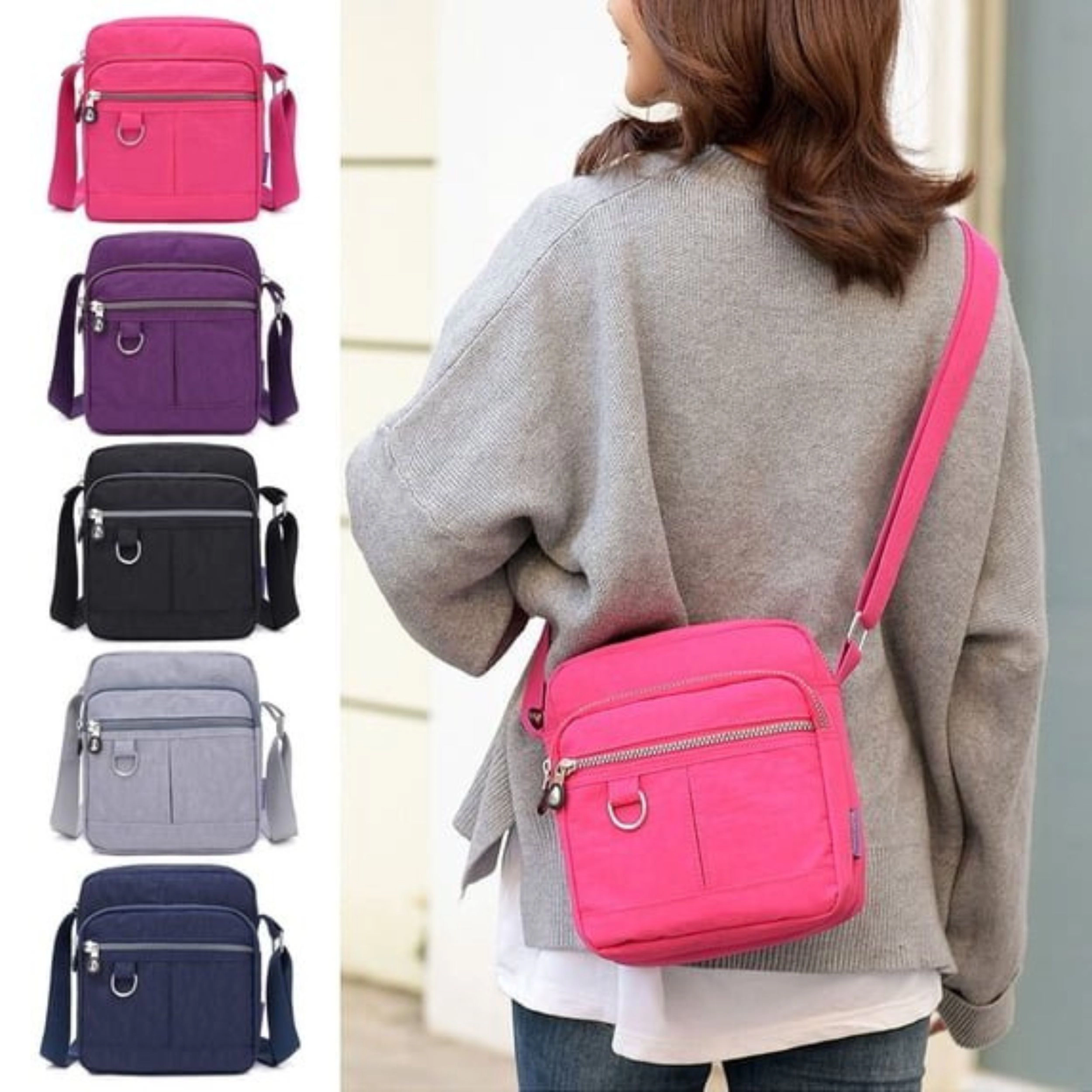 Home Collection Women’s Waterproof Nylon Crossbody Bag with Multi Zipper Pockets