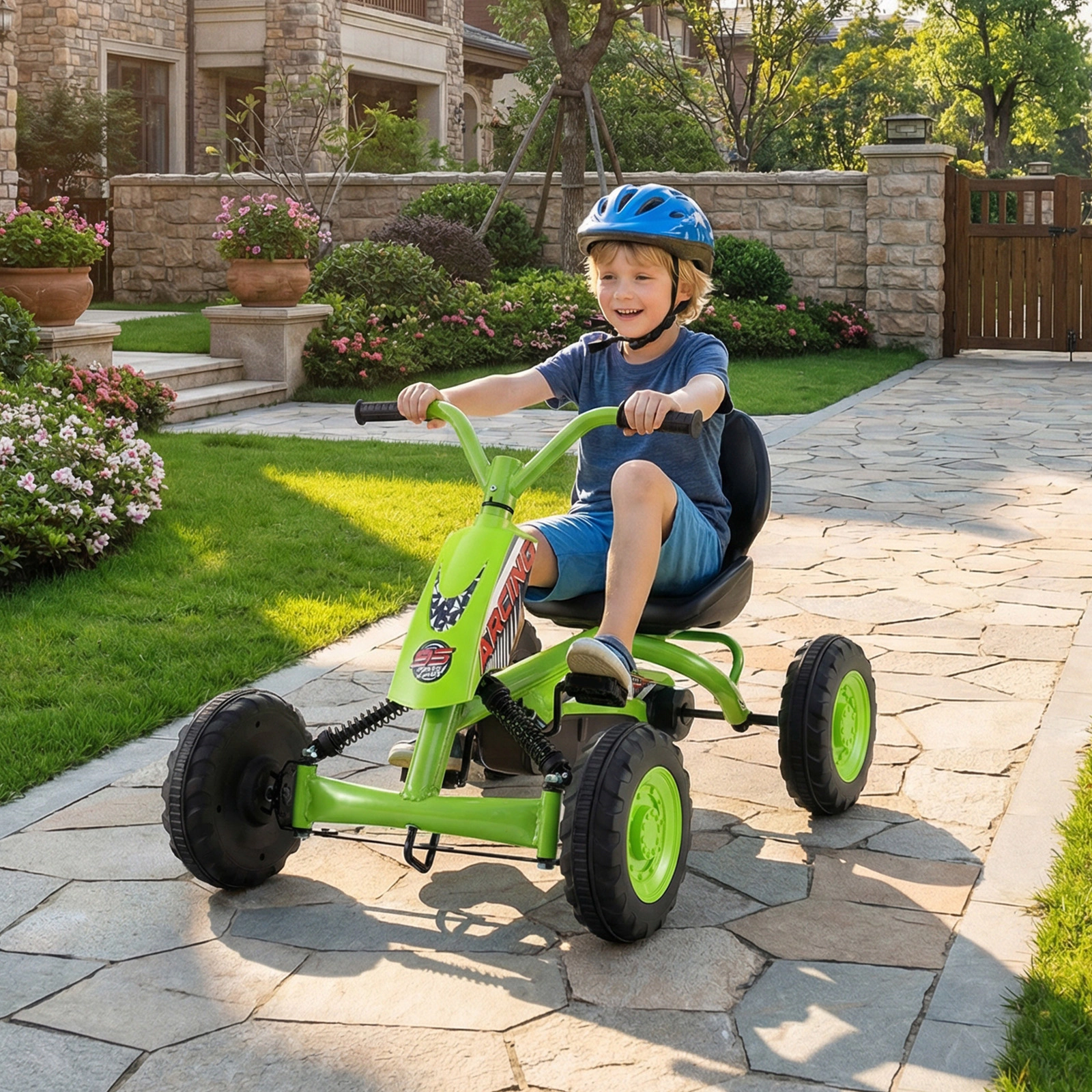 Costway Go Kart for Kids 4 Wheel Toddler Ride On Pedal Car w/ Steering Handlebars Pink