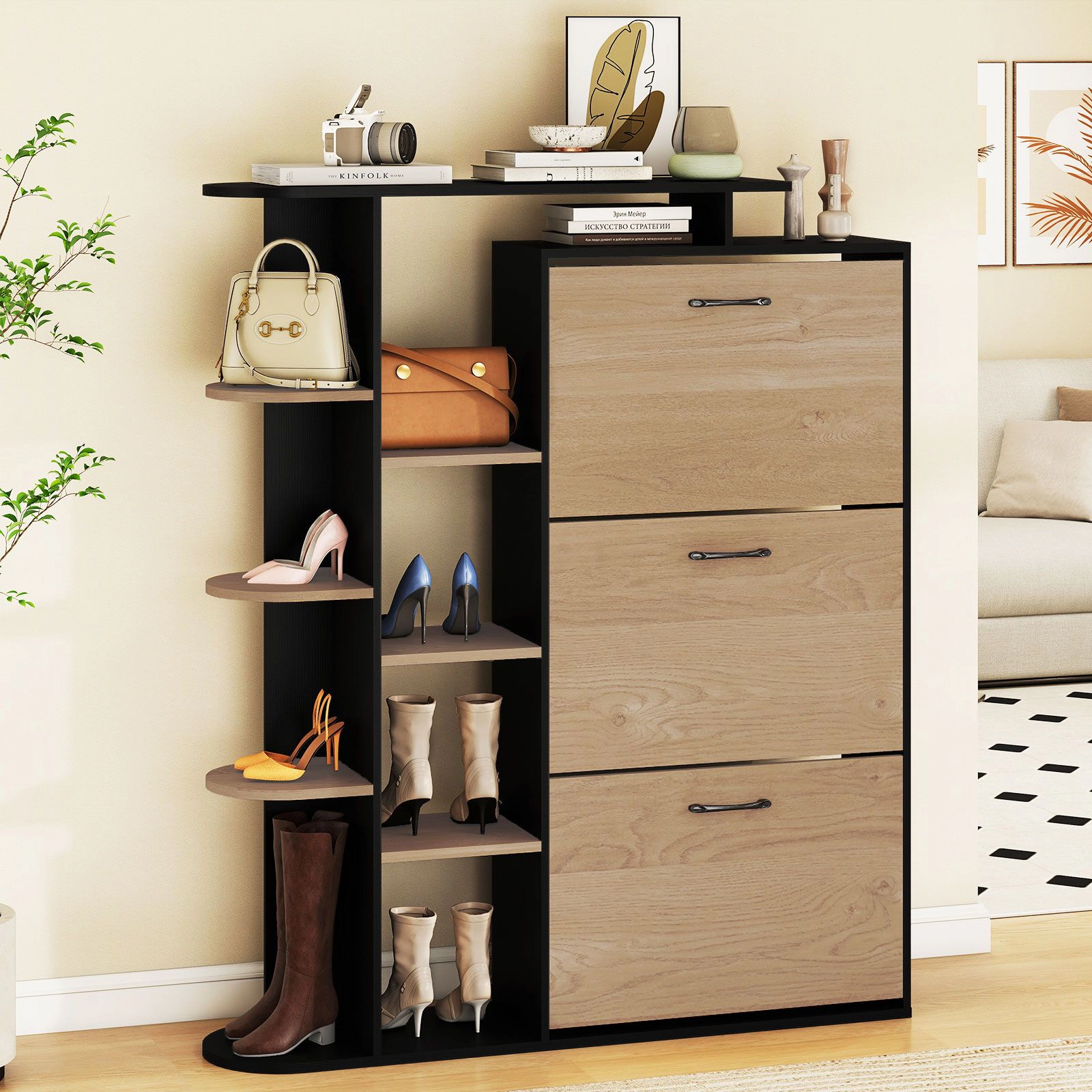 SlickBlue Entryway Shoe Storage Cabinet with 3 Flip Doors and Shelves