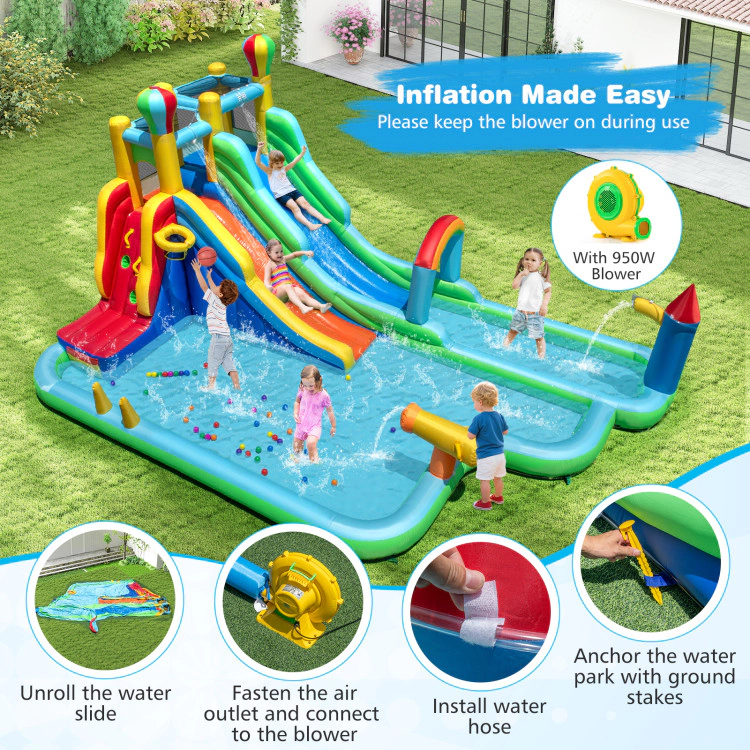 Hivvago Inflatable Water Slide Park Giant Bounce House with 950W Blower
