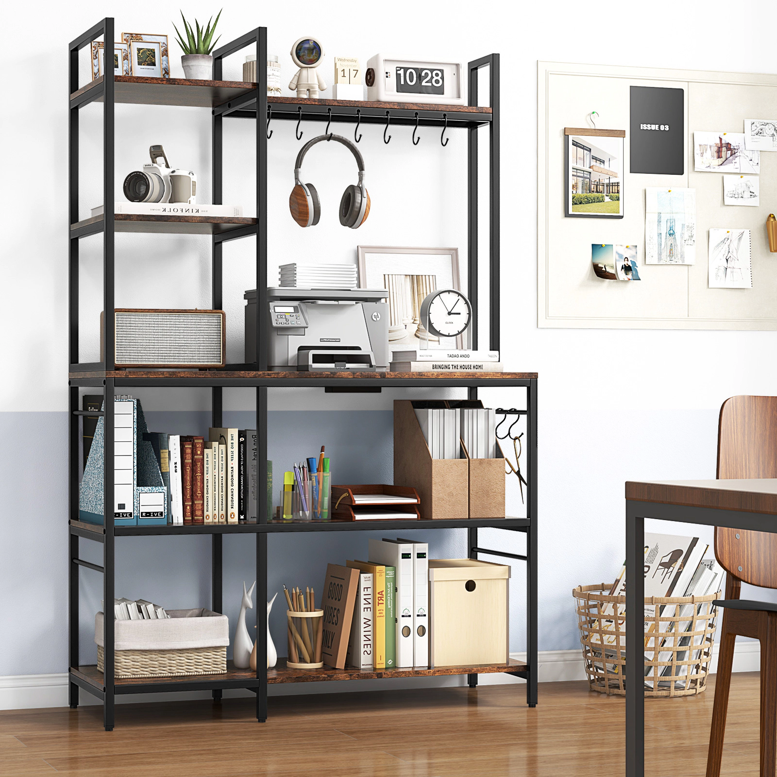 LJG 5-Tier Bakers Rack with Power Outlets and 10 S-Shaped Hooks