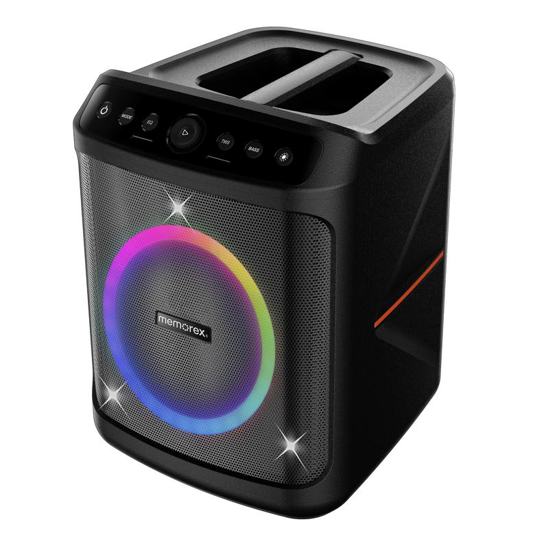 Memorex MX-PS801 Pro 80W Bluetooth 5.3 Party Speaker - 8" Woofer, Dual Tweeters, USB SD, TWS, Mic/Guitar Inputs - Black