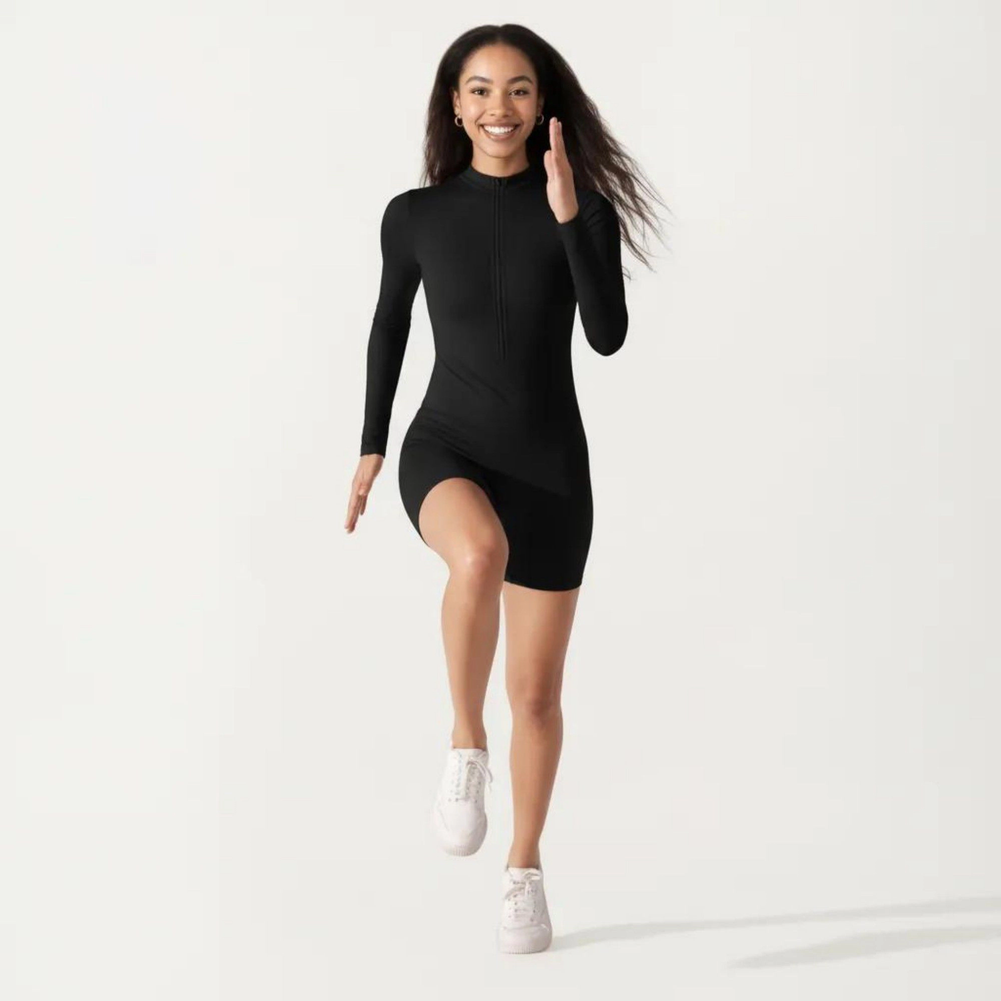 Anna-Kaci Women's Fitted Romper with Front Half-Zip and Stretch One-Piece Design