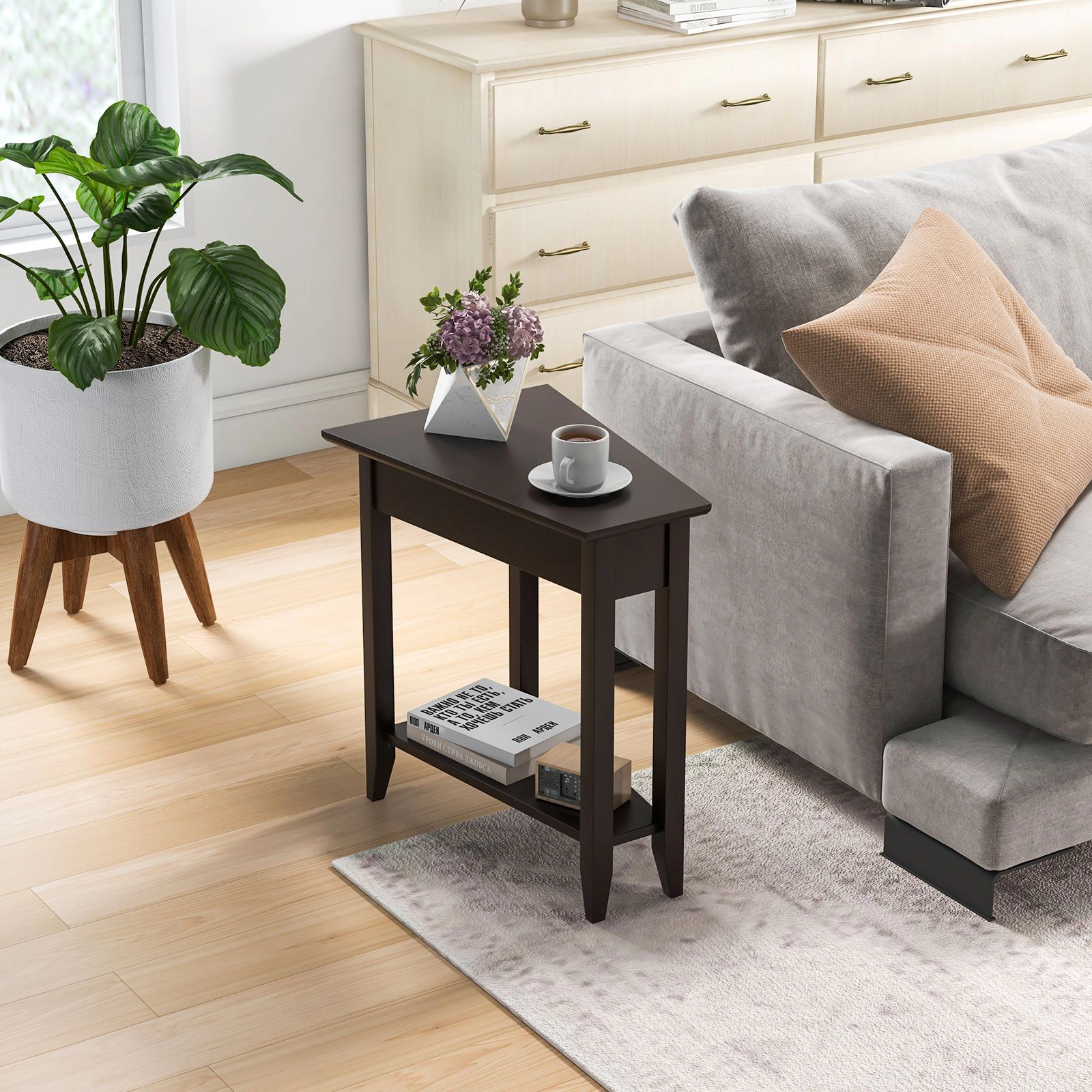 SlickBlue 24" Compact Side Table with Bottom Shelf and Wood Finish